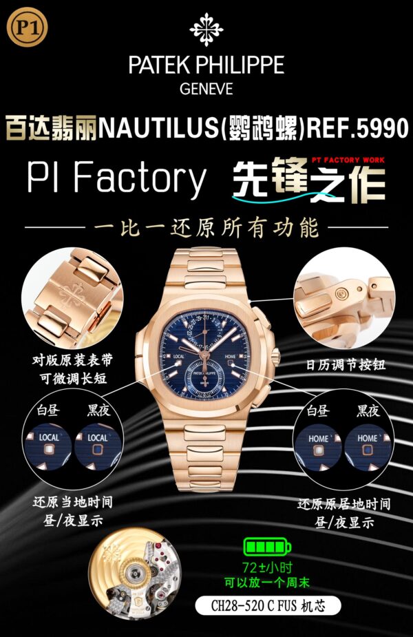 3(1) Patek Philippe Nautilus 5990/1R-001 Dark Gray Dial P1F