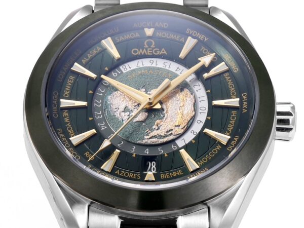 4(1) Omega Seamaster Aqua Terra 150M GMT Worldtimer Green Dial