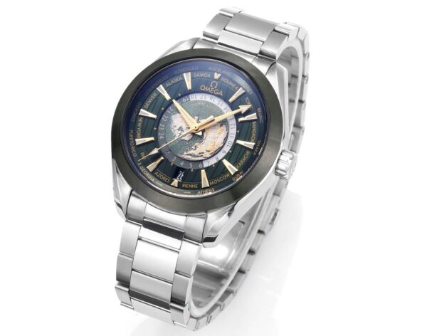 4(4) Omega Seamaster Aqua Terra 150M GMT Worldtimer Green Dial
