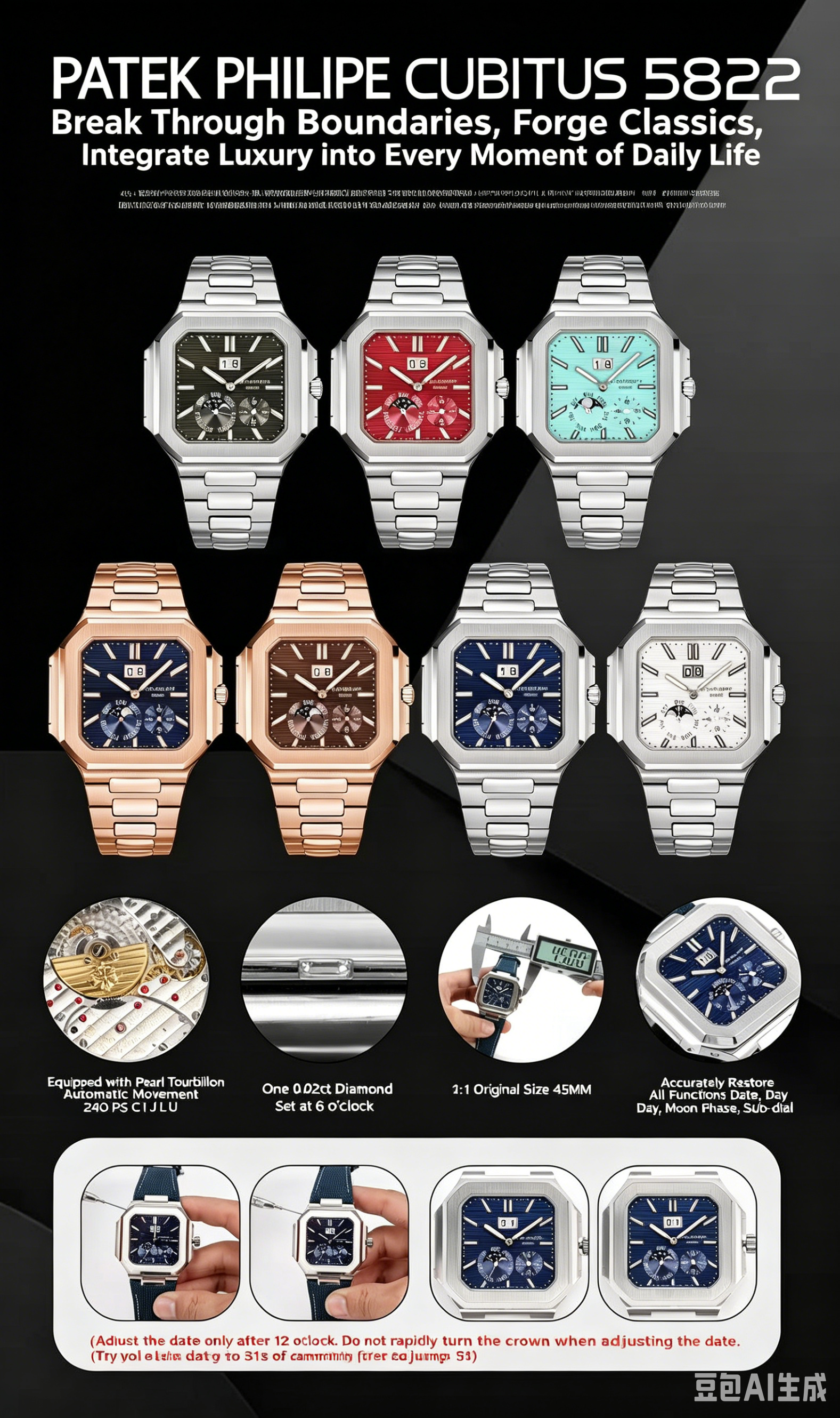 翻译需求确认 Patek Philippe Cubitus 5822 Blue Dial TWF